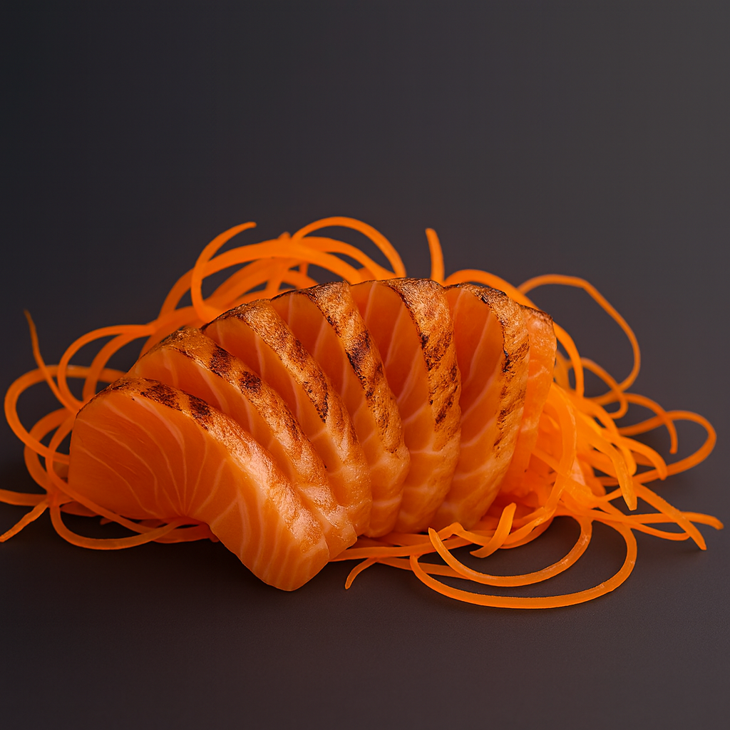 Flamed salmon sashimi